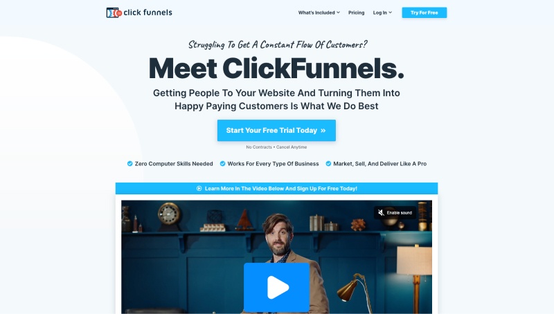 ClickFunnels home page hero section.