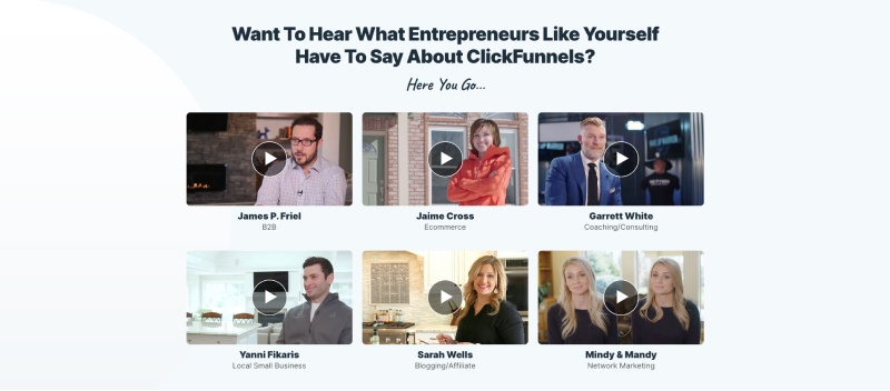 ClickFunnels video testimonials.