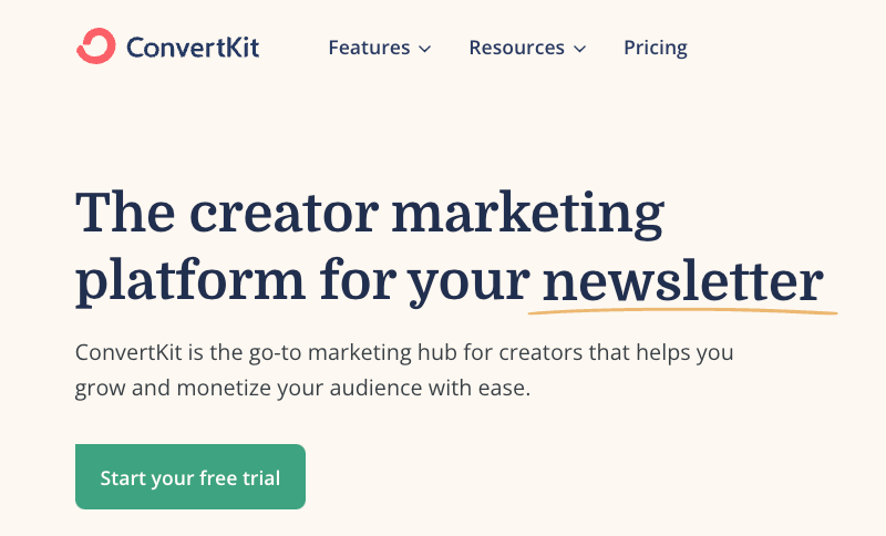 ConvertKit uses a serif font for a classic look.