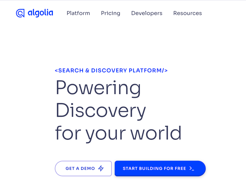 Algolia using thin font weight to create more elegant and sophisticated look.